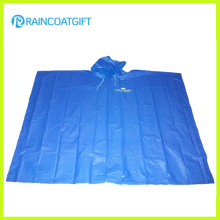 Poncho de lluvia azul PE desechable para promoción (Rpe-012)